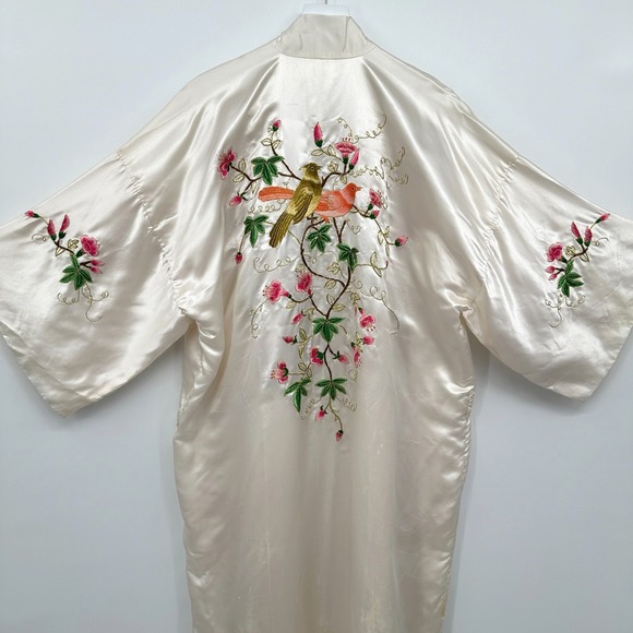 Lotus Other - Vintage Lotus Kimono Robe Large 100%‎ Pure Silk Embroidered Ornate Heirloom FLAW